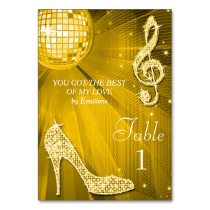 Gold Disco Ball und Stiletto Shoe Doppelseitig Tischnummer