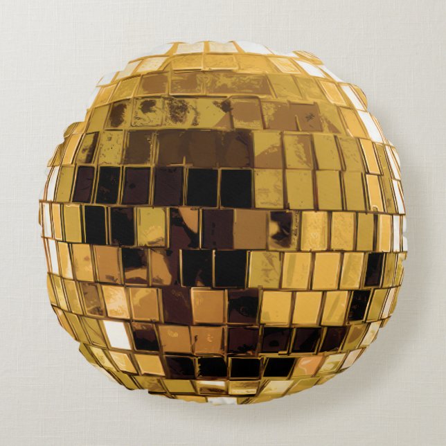 Gold Disco Disco Ball Rundes Kissen (Vorderseite)
