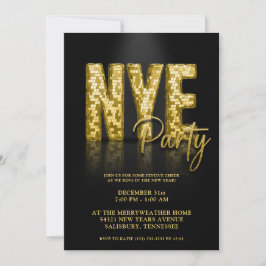 Gold Disco Glitzer Silvester Party Einladung