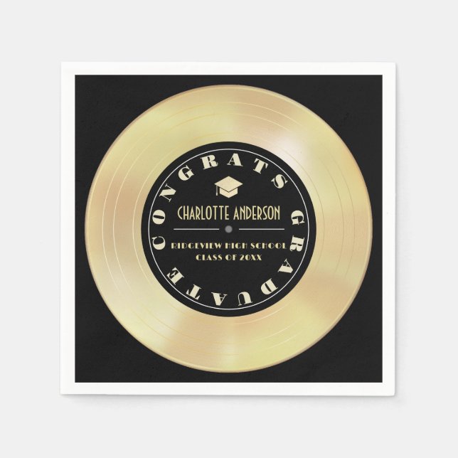 Gold Disk/Vinyl Record Black Abschluss Serviette (Vorderseite)