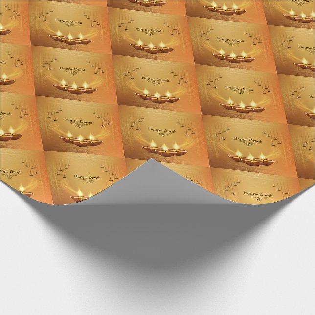 Gold Diwali mit Diya Geschenkpapier (Ecke)