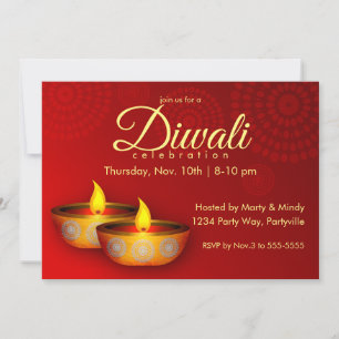 Gold Diyas auf Red Einladung