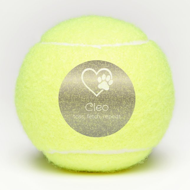 Gold Dog Name Tennis Ball 'toss, fetch, repeat' (Vorderseite)