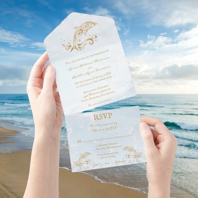 Gold Dolphin All in One Wedite Einladung (Gold Dolphin All in One Wedding Invite)