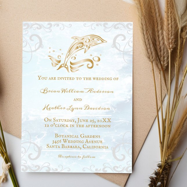 Gold Dolphin Hochzeitseinladung Einladung (Gold Dolphin Wedding Invitation)