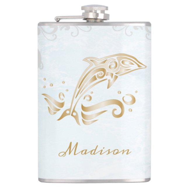 Gold Dolphin Vinyl Wrapped Flask Flachmann (Vorderseite)