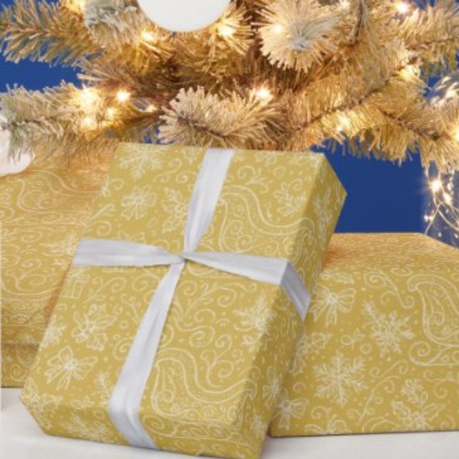 Gold Doodle Christmas Sleigh Pattern Geschenkpapier (Von Creator hochgeladen)