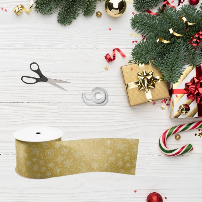 Gold Doodle Christmas Sleigh Pattern Satinband (Von Creator hochgeladen)