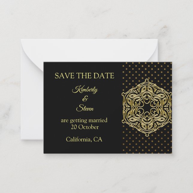 Gold Dot Pattern und Mandala Save the Date Mitteilungskarte (Vorderseite)
