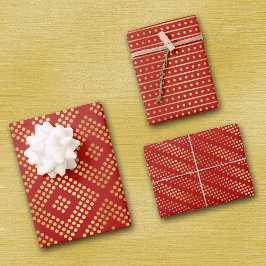 Gold Dot Patterns auf Holiday Red Geschenkpapier Set