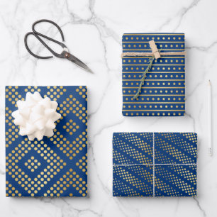 Gold Dot Patterns auf Royal Blue Geschenkpapier Set