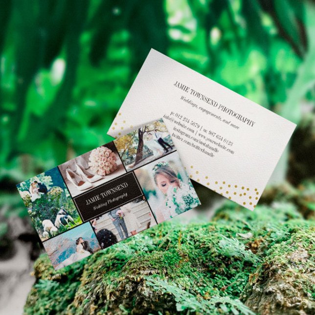 Gold Dots Black Foto Collage Fotograf Visitenkarte (Von Creator hochgeladen)