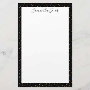 Gold Dots Black Pattern Metallic   PERSONALISIERT Briefpapier