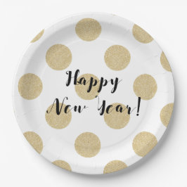 Gold Dots Black & White Moderner Silvester Pappteller