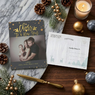 Gold Dots jubeln zu Silvester Script Holiday Foto Feiertagspostkarte