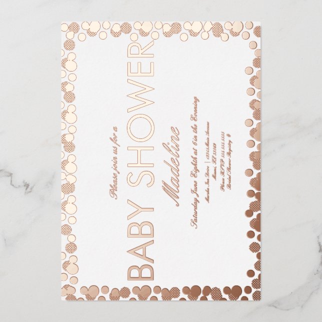 Gold Dots Muster Kinderduschfolie Einladung (Vorderseite)