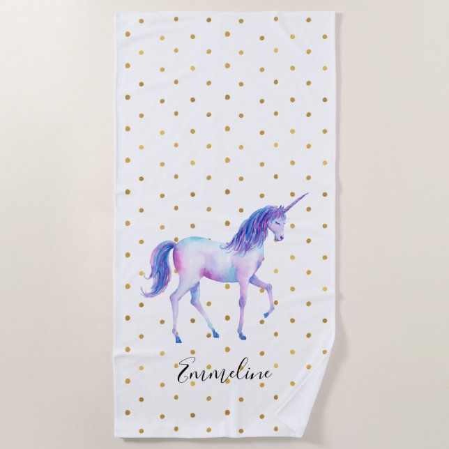 Gold Dots Unicorn Strandtuch (Vorderseite)