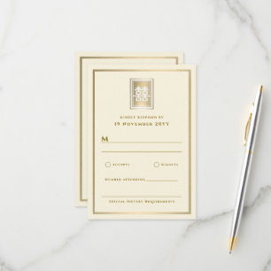 Gold Double Happiness Elegante chinesische Hochzei RSVP Karte