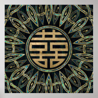 Gold Double Happy Symbol Gold und Abalone