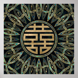 Gold Double Happy Symbol Gold und Abalone Poster