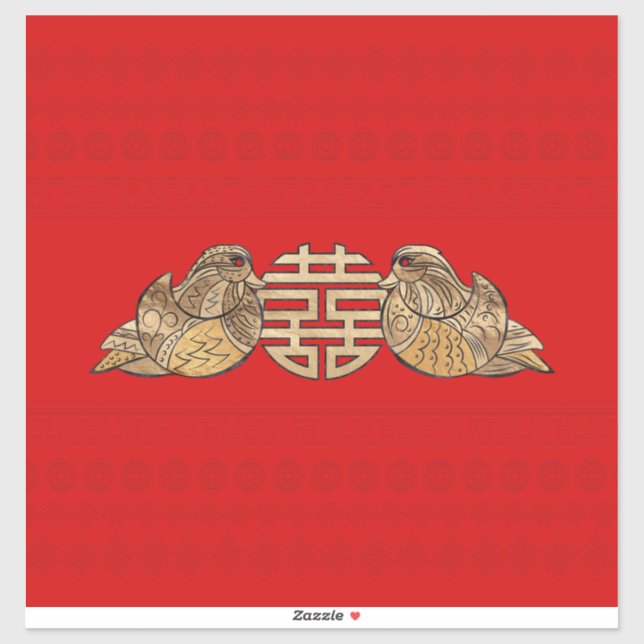 Gold Double Happy Symbol mit Mandarin Ducks Aufkleber (Blatt)