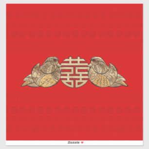 Gold Double Happy Symbol mit Mandarin Enten Aufkleber