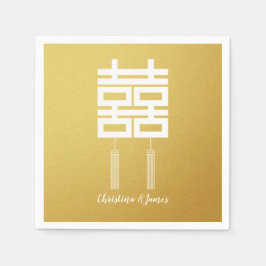 Gold Double Happy Wedding Party Napkin Set Serviette