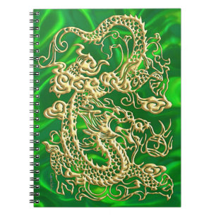 Gold-Drache Grün Satin Üppig Gold Notizbuch Notizblock