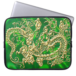 Gold-Drache Grün Satin Üppige Laptop-Hülle Laptopschutzhülle