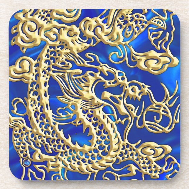 Gold Dragon Blue Satin Lush Untersetzer (Vorderseite)