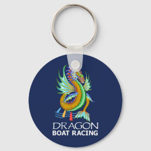Gold Dragon Boat Racing Blue Schlüsselanhänger
