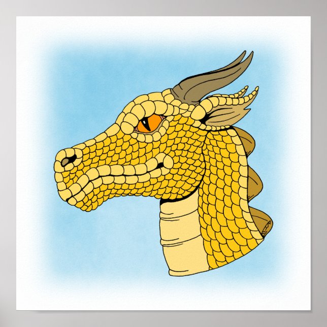 Gold Dragon Head in Profil Poster (Vorne)