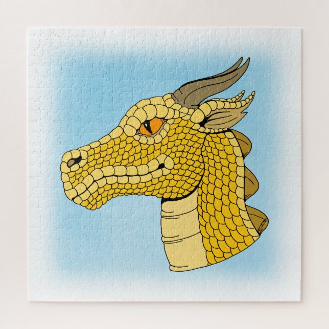 Gold Dragon Head in Profil Puzzle (Vertikal)