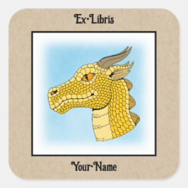 Gold Dragon Head in Profile Buchzeichen Quadratischer Aufkleber