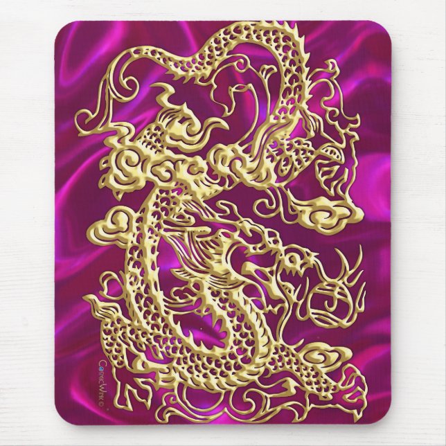 Gold Dragon Magenta Satin Lush Gold Mousepad (Vorne)
