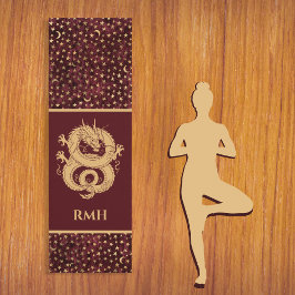 Gold Dragon on Burgundy with Stars Moon Monogram  Yogamatte