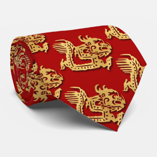 Gold Dragon Papercut Chinesisch Neujahr Zodiac Red Krawatte