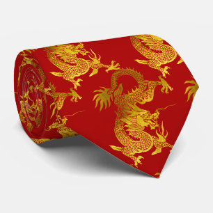 Gold Dragon Papercut Chinesisch Neujahr Zodiac Red Krawatte