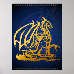 Gold Dragon Print Poster