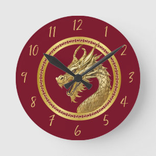 Gold Dragon-Red- Runde Wanduhr