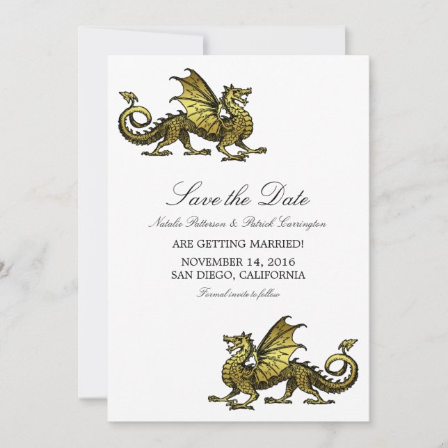 Gold Dragon Save the Date einladen Einladung (Vorderseite)