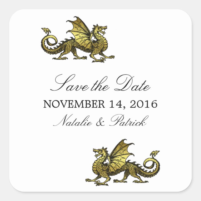 Gold Dragon Save the Date Stickers (Vorderseite)