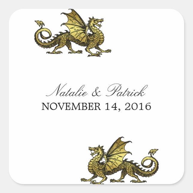 Gold Dragon Wedding Stickers (Vorderseite)