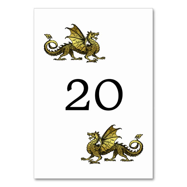 Gold Dragon Wedding Table Card Tischnummer (Vorderseite)