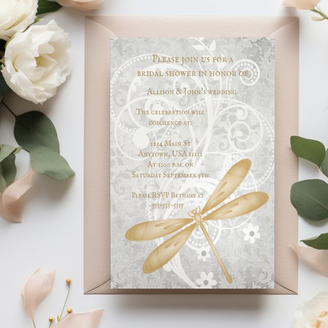 Gold Dragonfly Brautparty Einladung (Gold Dragonfly Bridal Shower Invitation)