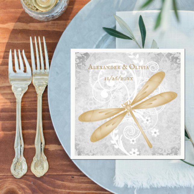 Gold Dragonfly Brautparty Napkin Serviette (Gold Dragonfly Bridal Shower Napkin)