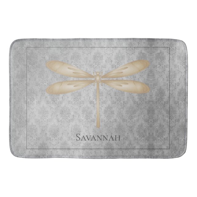 Gold Dragonfly Damask Badematte (Vorderseite)