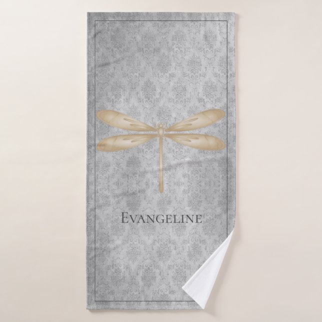 Gold Dragonfly Damask Badhandtuch Set (Badehandtuch)
