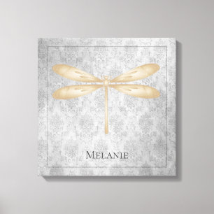 Gold Dragonfly Damask Leinwanddruck