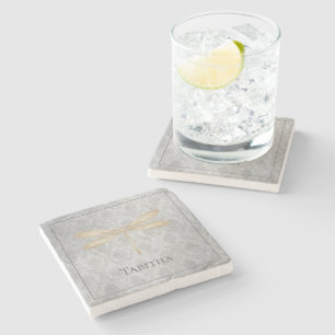 Gold Dragonfly Damask Steinuntersetzer